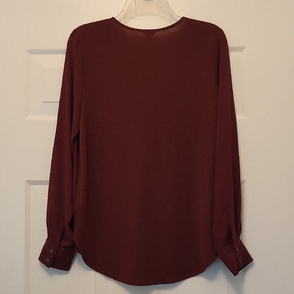 Ann Taylor Red Blouse with Cuffed Long Sleeves Size S Lightweight - Picture 3 of 12